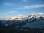View from the hut, Monte Rosa on left, Duom on the right