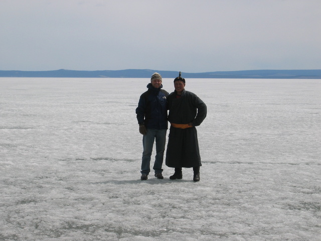 on the frozen lake with out horse guide