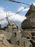 Tibetan prayer flags and inscriptions