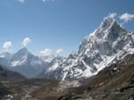 coming down from Cho La Pass, Ama Dablam on left and Chmoltse ( sp??? )